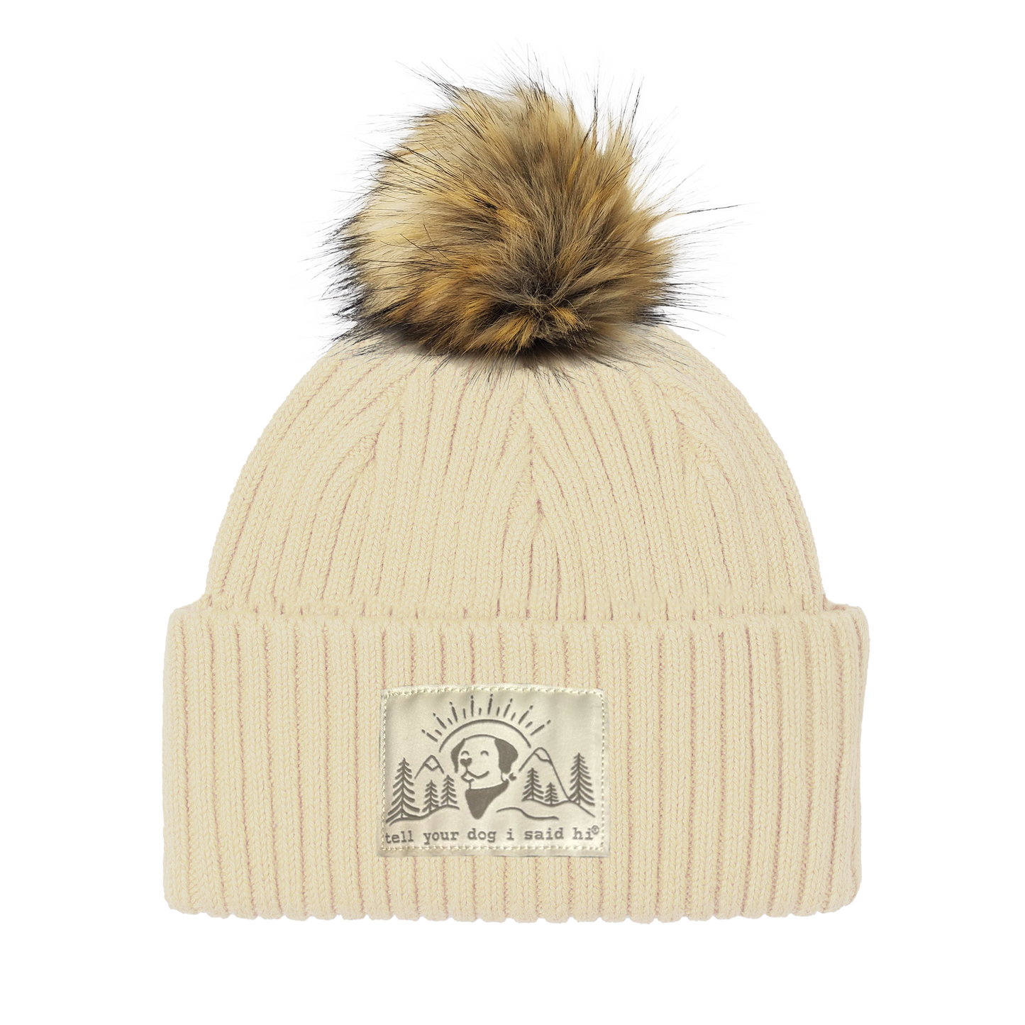 Summit Pup Cuffed Beanie with Pom - Cream