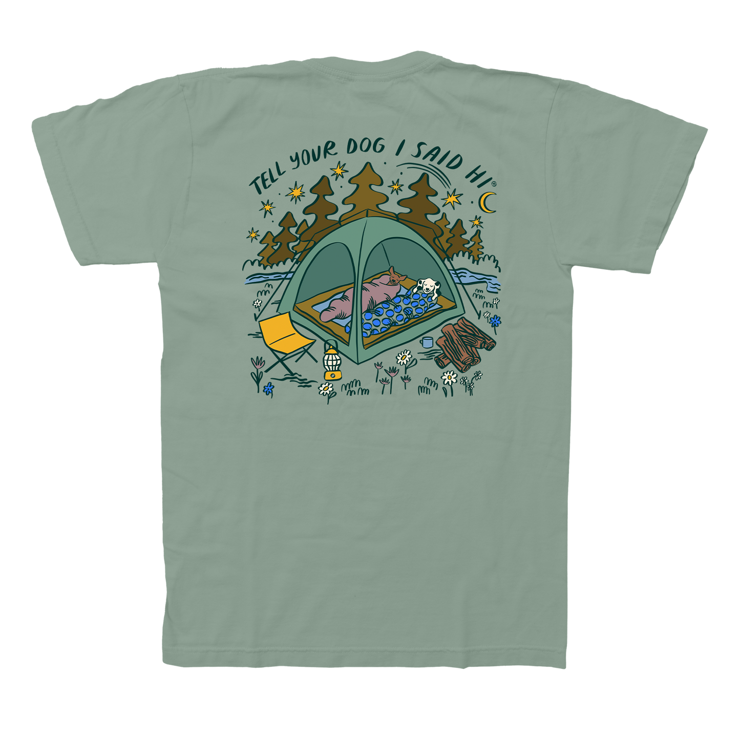 Camping Dogs Tee - Sage