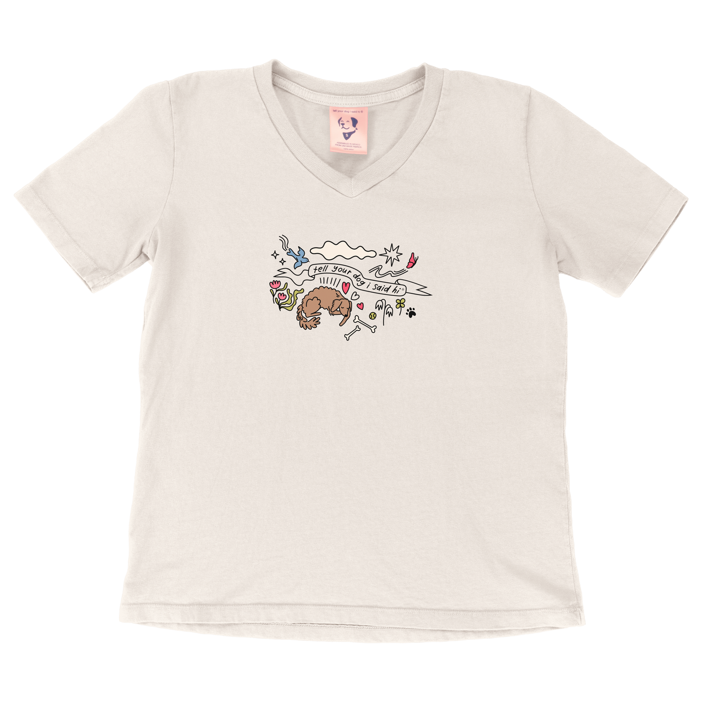 Community Doodle Womens V-Neck Tee - Bone
