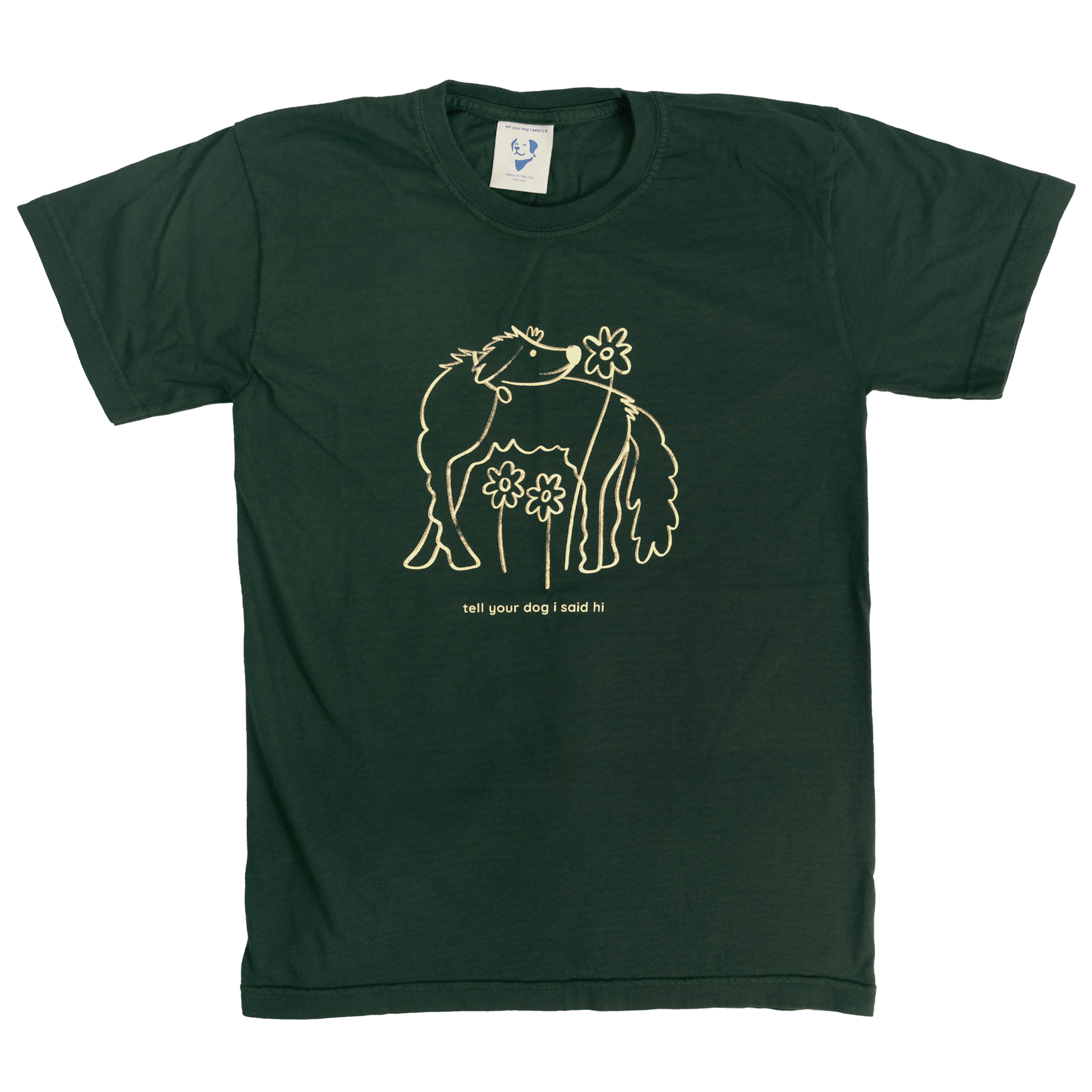 Flower Dog Tee - Dark Green