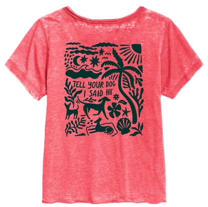Seaside Silhouettes Burnout V-Neck - Heather Hibiscus