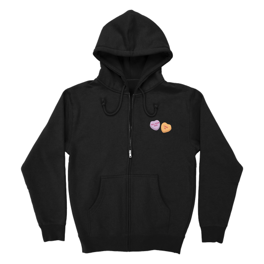 Candy Heart Zip Hoodie - Black