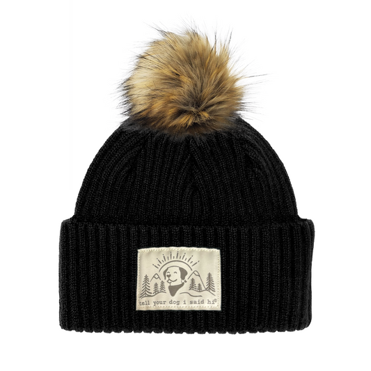 Summit Pup Cuffed Beanie with Pom - Black