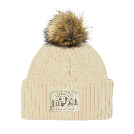 Summit Pup Cuffed Beanie with Pom - Cream