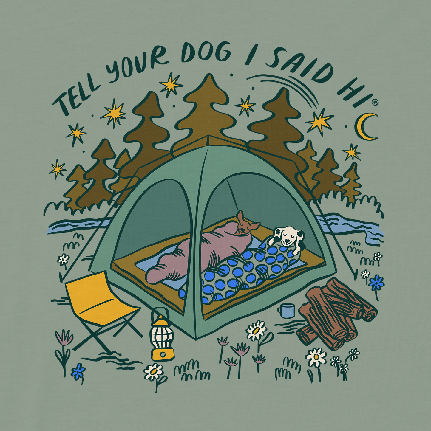 Camping Dogs Tee - Sage