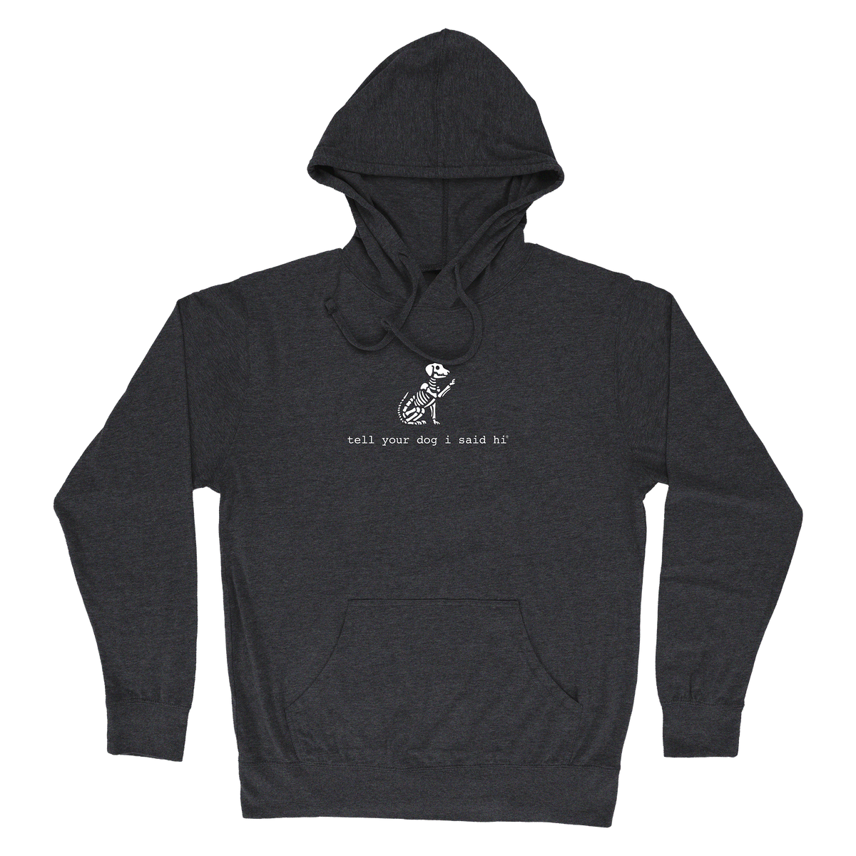 Skeleton Waving Dog Lightweight Hoodie - Charcoal Heather