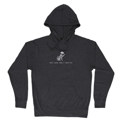 Skeleton Waving Dog Lightweight Hoodie - Charcoal Heather