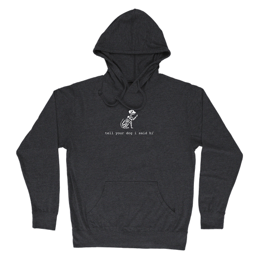 Skeleton Waving Dog Lightweight Hoodie - Charcoal Heather