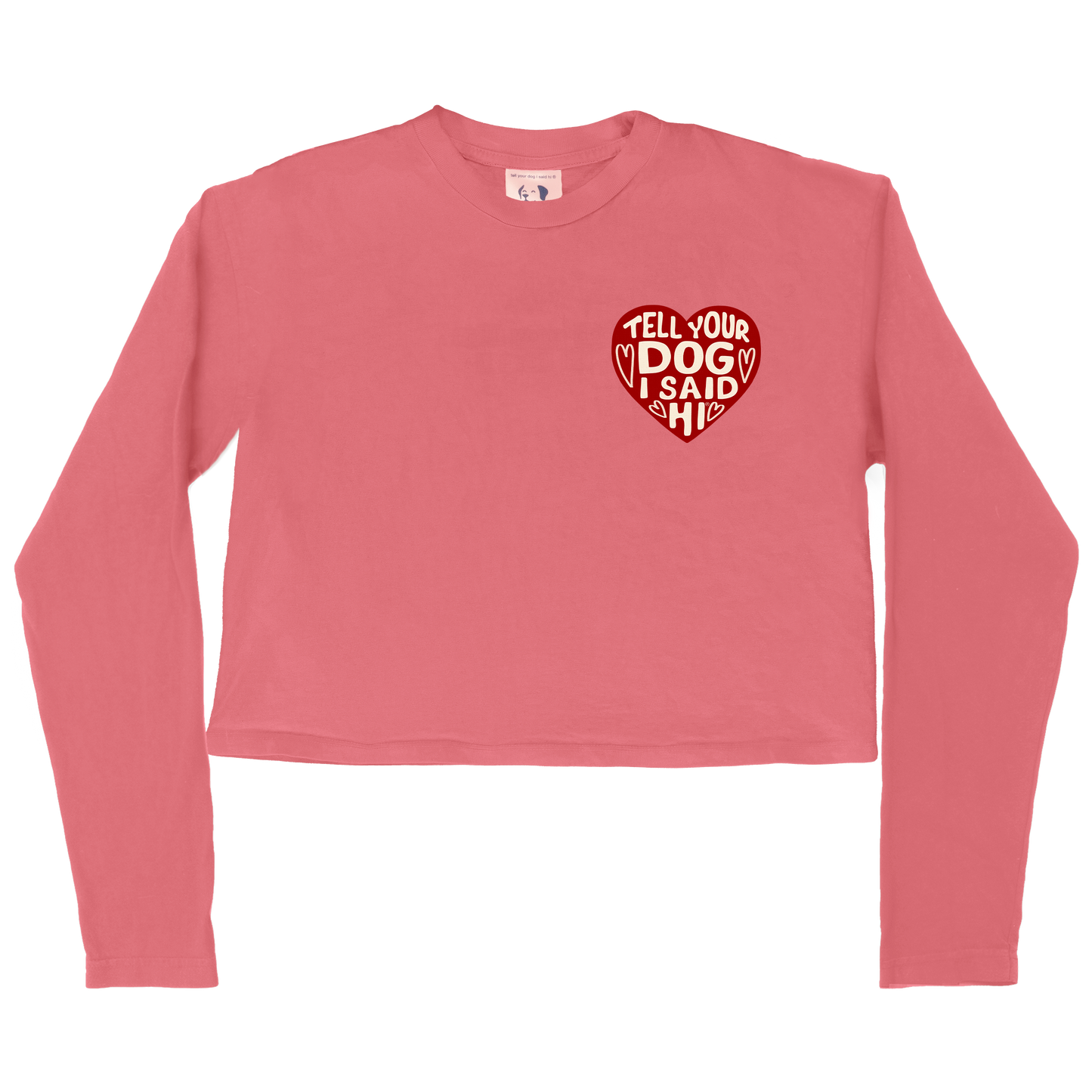 Heart Badge Womens Long Sleeve Crop Top - Pink
