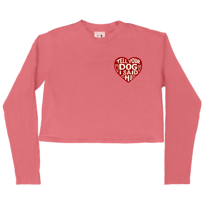 Heart Badge Womens Long Sleeve Crop Top - Pink