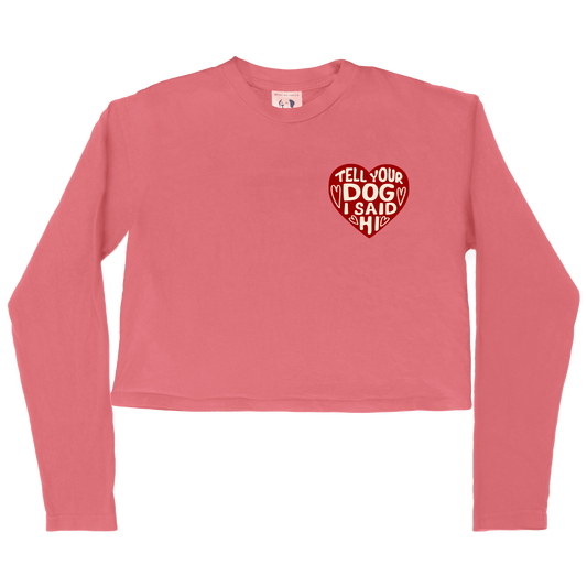 Heart Badge Womens Long Sleeve Crop Top - Pink
