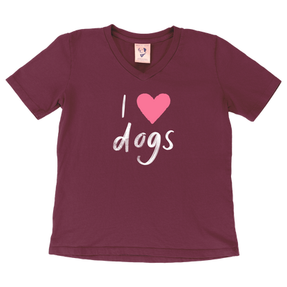 I Heart Dogs V-neck Tee - Plum