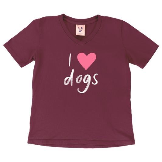 I Heart Dogs V-neck Tee - Plum
