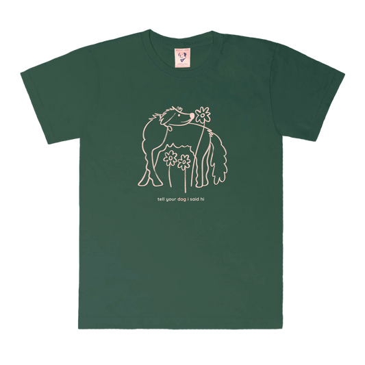 Flower Dog Tee - Dark Green